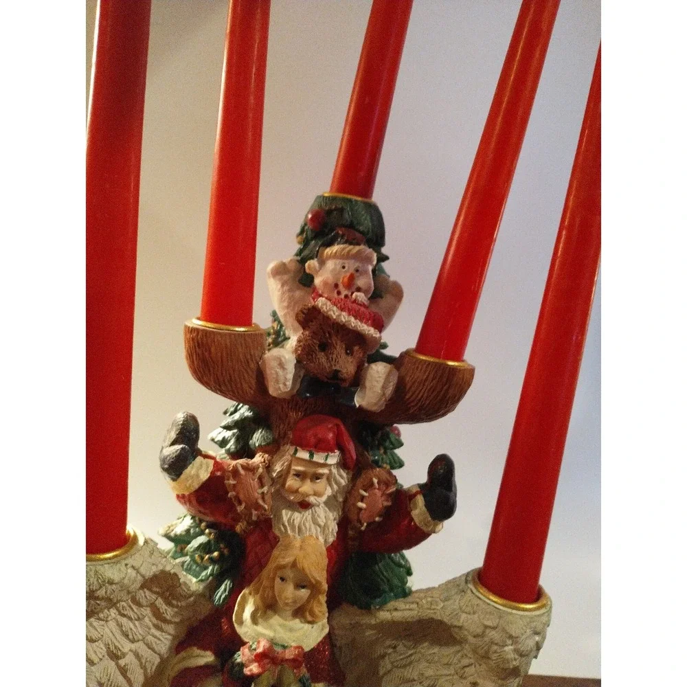 Vintage Christmas Candelabra 5 Tier Resin Santa Snowman Angel Candle Holder 9.5